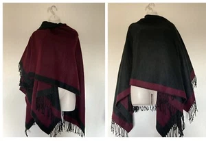 Jacques Vert Shawl Reversible Black/wine Burgundy One Size Cape Cover Up Scarf - Picture 1 of 7