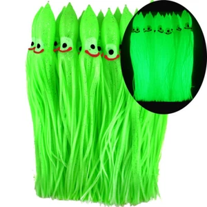 20 Luminous Squid Skirt Trolling Lure Bait Octopus Squid Fishing Hoochies Green2 - Picture 1 of 2