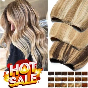 CLEARANCE Wire In One Piece Weft Remy Human Hair Extensions Thick Weft NO CLIPs - Picture 1 of 40