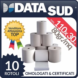 10 ROTOLI TERMICI mm. 110x30 mt 80gr./mq OMOLOGATI - CARTA  ALTA QUALITA' - Imagen 1 de 1