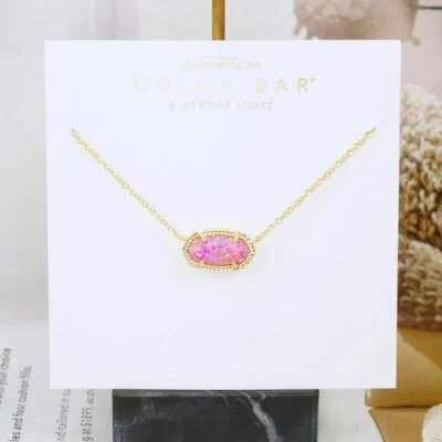 NUEVO SIN ETIQUETAS Kendra Scott Elisa Rosa Rosa Kyocera Ópalo Colgante Collar Chapado en Oro Foto 1 de 4
