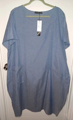 4X Vestido Feminino ZANZEA Azul (Aparência Denim) Gola Redonda Bolsos Vestido Midi Novo com etiquetas - Imagem 1 de 4