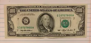 $100, Federal Reserve Note, 1993, G7 District, S# G 10727800 A - Picture 1 of 2