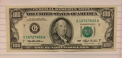 $100, Federal Reserve Note, 1993, G7 District, S# G 10727800 A - Image 1 of 2