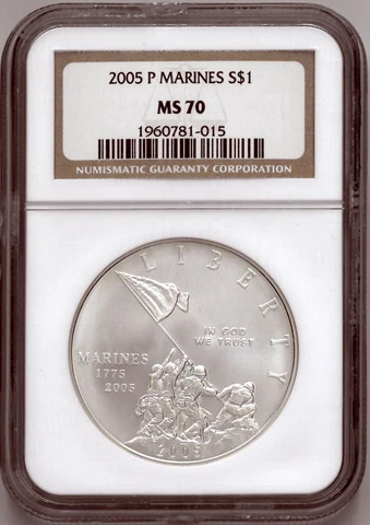 2005 P MarineCorps 230th Anniversary Commemorative Silver Dollar Graded NGC MS70 Cover