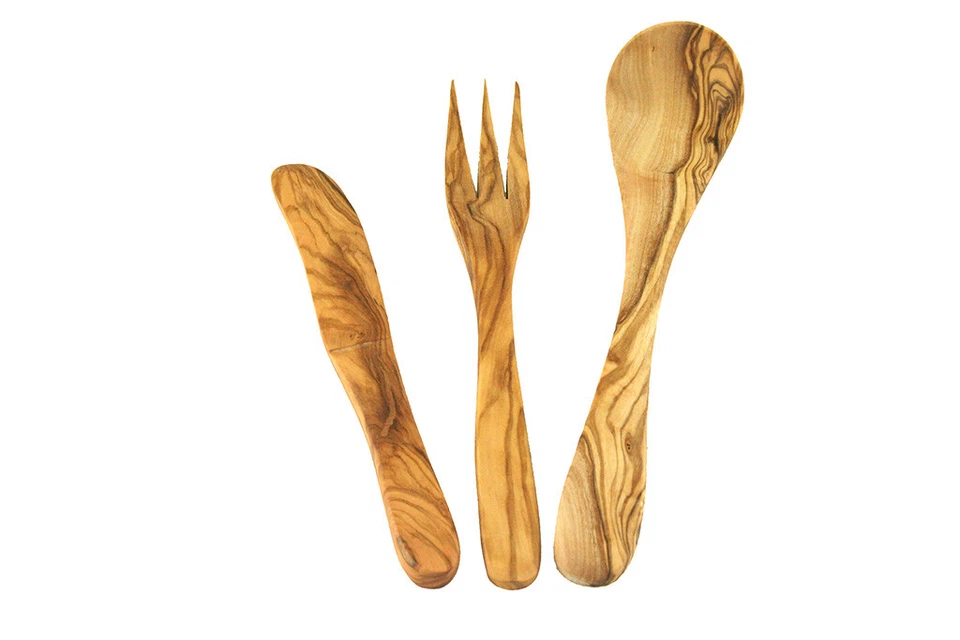 Essbesteck 3tlg. aus OLIVENHOLZ Holz Löffel Gabel Buttermesser - Bild 1 von 1