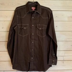 Red Ranch Western Pearl Snap Buttons, Long Sleeve, Men Brown, Medium Shirt - Picture 1 of 6