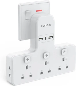 Multi Plug Adapter (3250W/13A), Plug Extension Socket with 3 USB, 3 Way Plug ... - Picture 1 of 1