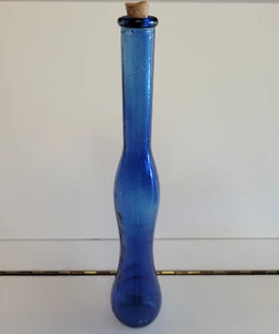 MIDNIGHT BLUE CURVED GLASS BOTTLE SOLID DESIGN 12.25 INCHES HOLDS 8 OZS - Picture 1 of 6