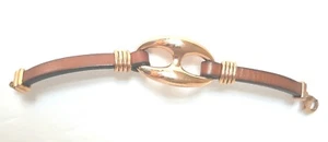 SALE New QVC Bronzo Italia Tan Leather Status Link Station Bracelet Average - Picture 1 of 6