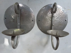 Paar Wandkerzenhalter Aluminium Singen Handarbeit gehämmert 20er 30er Jahre - Bild 1 von 9
