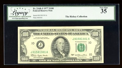 DBR 1977 $100 FRN Kansas City Fr. 2168-J Legacy 35 Serial J01581301A - Image 1 of 2