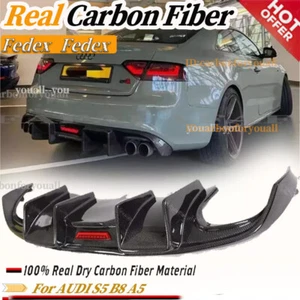 CARBON For AUDI S5 B8 A5 S-LINE 2Door 09-11 FIBER Rear Bumper Diffuser Lip W/Led - Foto 1 di 10