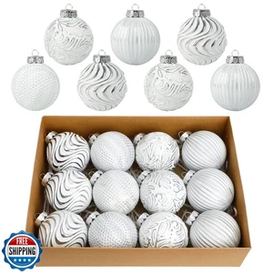 White and Silver Christmas Ornaments, 12 PCS 3.15 inches Christmas Tree Decor - Picture 1 of 5