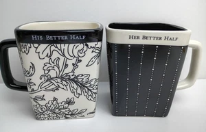 Hallmark 2er Set quadratische Tassen His and Her Better Half 's schwarz-weiß 14oz - Bild 1 von 12