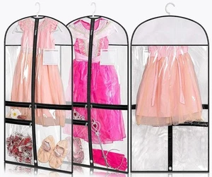 KIMBORA Clear Dance Costume Garment Bag for Dancers 3 Zippered Pockets Kids Embr - Picture 1 of 7