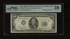 DBR 1950-D $100 FRN Minneapolis Fr. 2161-I PMG 30 Serial I01479987A - Picture 1 of 2