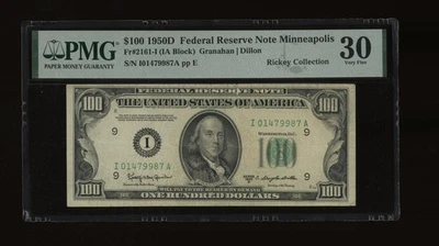 DBR 1950-D $100 FRN Minneapolis Fr. 2161-I PMG 30 Serial I01479987A - Image 1 of 2