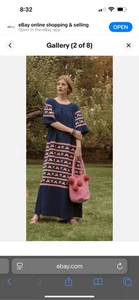 Frances Valentine Butterfly Embroidered Maxi Dress Caftan - Picture 1 of 7