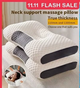 Neck Pillow Cervical Orthopedic Protect Household Help Massage Sleep 100% Cotton - Picture 1 of 8