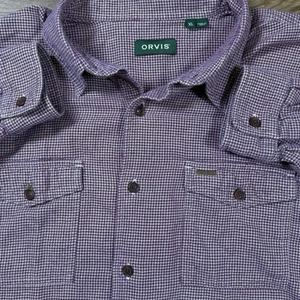 Orvis Mens XL Heavy Flannel Shacket Maroon Houndstooth Outdoor - Picture 1 of 5