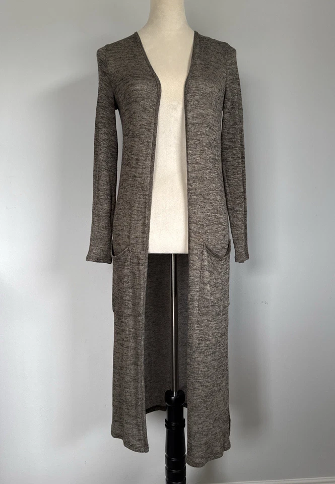 Cardigã feminino Garage Longline tamanho S espanador marrom urze bolsos de malha - Imagem 1 de 4