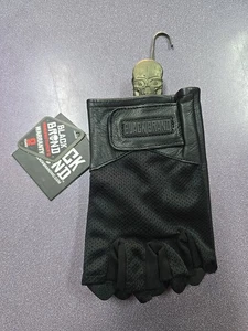 Black Brand Bare Knuckle Shorty Leather Gloves Harley Davidson Biker Fingerless  - Foto 1 di 2