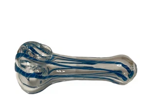 Glass Spoon Pipe | Light Blue Stripe | 2.75" - Picture 1 of 3