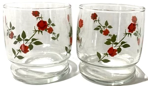 2 vasos pequeños vintage Anchor Hocking rojo trepadora rosa 3" de alto - Imagen 1 de 4