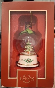 Lenox Tree in Globe Christmnas Ornament 3.75" Porcelain Base w Holly Waterglobe - Picture 1 of 4