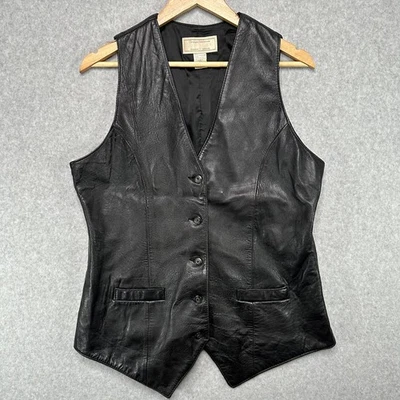 Chaleco de cuero negro Compagnie Internationale Express de colección para mujer talla L Foto 1 de 4