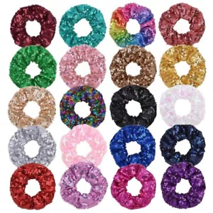 Glänzende Pailletten Glitzer Haar Scrunchies starke dicke Bommelbänder Mädchen Haargummis - Bild 1 von 26