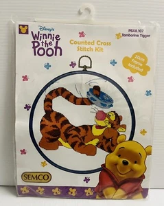Winnie the Pooh Disney Tamborine Tigger Counted Cross Stitch Semco 20cm Frame - Picture 1 of 17
