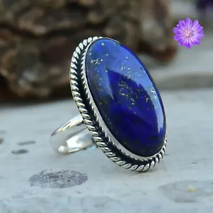 Lapis Lazuli Gemstone 925 Sterling Silver Ring Handmade Jewelry Ring For Gift - Picture 1 of 3