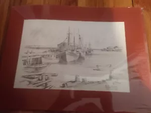 Vtg On the beach at Providence town... Jas F Murray sketch 16" x 12" matted - Picture 1 of 3