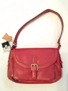 NWT Red Pebbled Leather Handbag Purse Shoulder Satchel Giani Bernini Flap Pocket - Picture 1 of 10