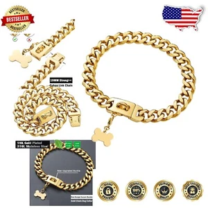 Trendy 24 Inch Gold Dog Chain Collar for Large Breeds - Chew Proof & Stylish - Picture 1 of 9