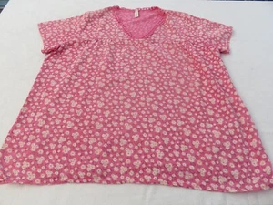 MADE IN ITALY PRETTY PINK WHITE DAISY PRINT 50% LINEN COTTON BLOUSE TOP UK 18 20 - Picture 1 of 15