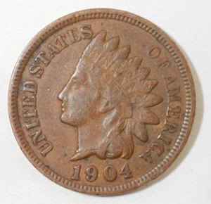 1904 Indian Head Penny, coin is a Very Fine small cent (8+ items ship for free) - Picture 1 of 2