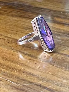 Vintage russischer 14k Gold Art Deco Revival Ring filigran Sechseck Alexandrit Edelstein - Bild 1 von 22