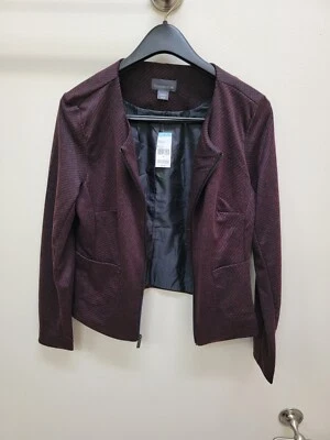 Jaqueta feminina Covington sem colarinho preta/vermelha com zíper tamanho médio NOVO EM FOLHA - Imagem 1 de 2