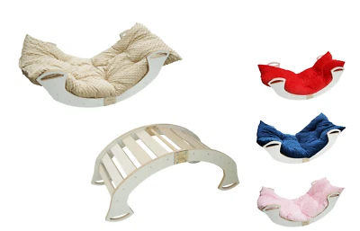 SKYLINE Balance Board Kinder L Montessori Regenbogenwippe mit Kissen Kletterbogen Holz