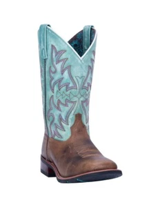 Laredo Western Boots Womens Anita Stockman heel Brown Turquoise 5607 - Picture 1 of 7
