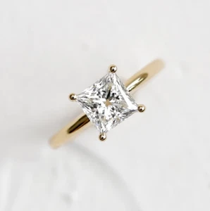 14K Yellow Gold 2.00 CT Princess Cut Lab Grown Diamond Solitaire Engagement Ring - Picture 1 of 9