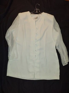 Mode Sara Women's Size XL Top Long Sheer Sleeve Tunic Blouse w Buttons-White USA - Picture 1 of 4