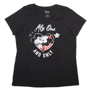 DISNEY Mickey & Minnie Womens T-Shirt Black L - Picture 1 of 6