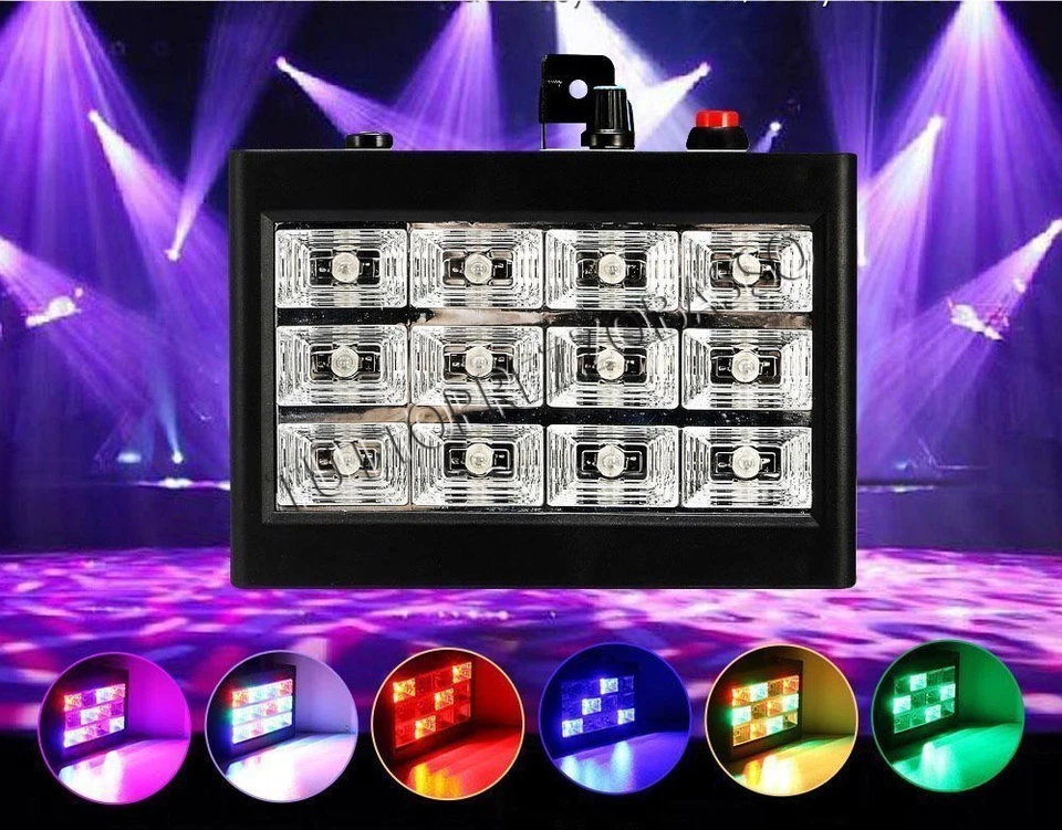 Faro 12 led rgb faretto luci effetti strobo da discoteca lampada stroboscopica - Immagine 1 di 2