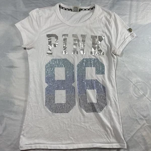 Women’s Large Victorias Secret PINK T Shirt White - Picture 1 of 5