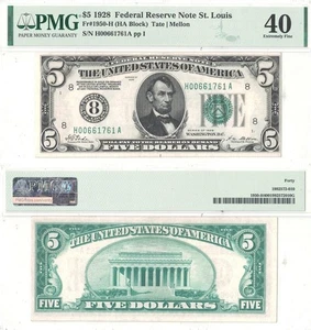 1928 $5 Federal Reserve Note Fr-1950-H PMG XF-40 - Picture 1 of 1