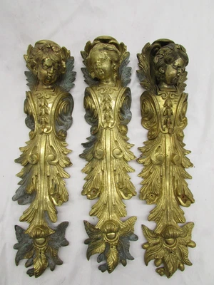 3 montajes de muebles antiguos de lujo Ormolu de latón dorado de 16,5" franceses/italianos Foto 1 de 4